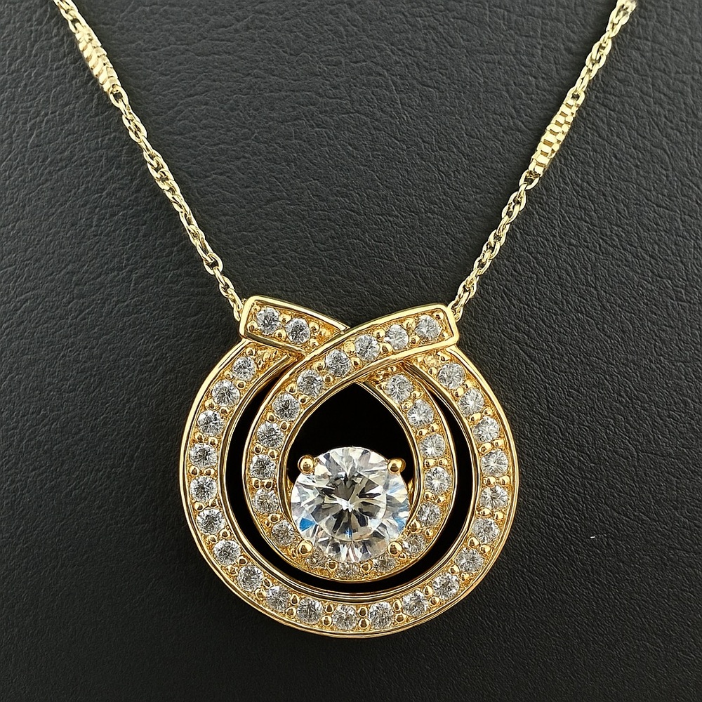 925 Sterling Silver Necklace with Gold Overlay & Cubic Zirconia – NEW